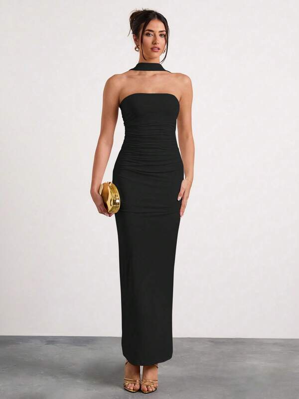 Glamine Beige Color Off The Shoulder Ruched Halterneck Maxi Dress,Holiday Party Carnival Dress,Date Night Outfits,Women Birthday Outfits,Valentine Day Dress, Evening Dresses For Women Birthday Dresses For Women Women Formal Women Elegant Evening Dresses Prom Dresses For Women Dresses For Women Elegant Women Prom Dresses Halloween, Christmas