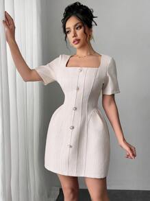 SHEIN Unity Elegant Lady Party Cocktail Dress - Apricot - View 4