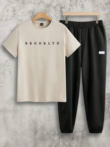 Manfinity Homme Men Letter Graphic Tee & Sweatpants - Multicolor - View 1