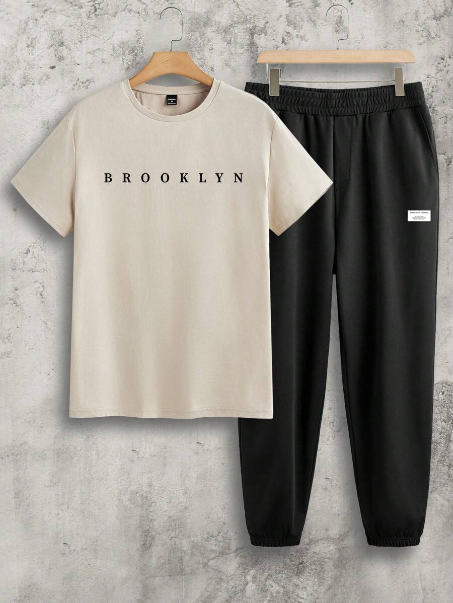 Manfinity Homme Men Letter Graphic Tee & Sweatpants - Multicolor - View 1