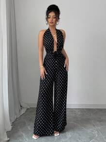 Calvaya Women's Simple Tie-Back Spaghetti Strap Slim Fit Casual Jumpsuit