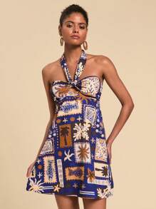 Travachic Vestido mini suelto con hombros descubiertos para mujer, estilo de vacaciones de playa con estampado floral, para primavera/verano