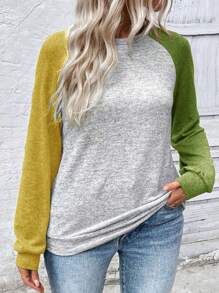 INAWLY Plus Size Casual Contrast Color Block Raglan Sleeve Sweatshirt Graduation,Back To School,Graduation,Teacher,Back To School Pullover Fall Winter Autumn - Multicolor - View 3