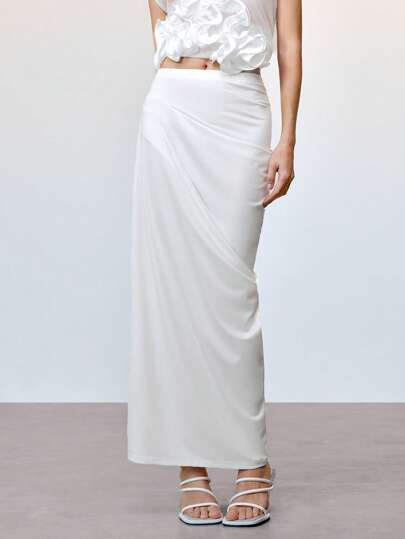 Aveloria 女士纯色简约优雅裙子、白色裙子、长裙、女士裙子、女士两件套、婚礼裙、度假装