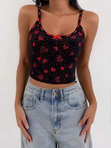 SHEIN SXY Camiseta negra sexy con estampado de corazones para el Día de San Valentín