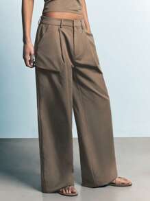Maija Women's Casual Solid Color Low Waist Wide Leg Suit Pants,Festival - Coffee Brown - View 5
