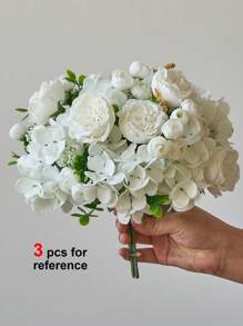 SHEIN 1pc / 3pcs White Artificial Flower Hydrangea Fake Peony Silk Flowers Rose Bouquet For Home Wedding Bride Bouquet Decor White, Valentine Day, Gift