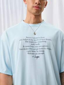 Manfinity INSISELF Unisex Casual Knit Letter Printed Loose Drop Shoulder Crew Neck Short Sleeve T-Shirt, Suitable For Daily Wear