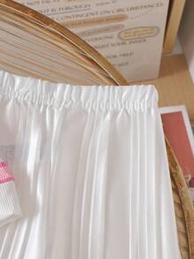 BABY GIRL 纹理粉色条纹短款上衣和闪亮褶皱阔腿裤套装，休闲夏季服装 - 粉色 - 查看 4