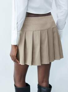 Maija 女士条纹褶皱短休闲裙，节日 - 卡其色 - 查看 4