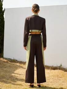 Aveloria Modichic 2pcs Women's Fashion Young Rebel Contrast Color Utility Cropped Jacket & Pants Suit Set