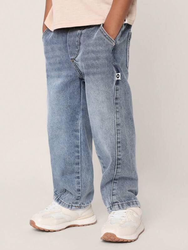 SUMWON Pantalones vaqueros de una sola pieza con ajuste relajado para niños, con cintura elástica cómoda, para la escuela, el juego, los fines de semana, uso casual diario, para todas las estaciones
