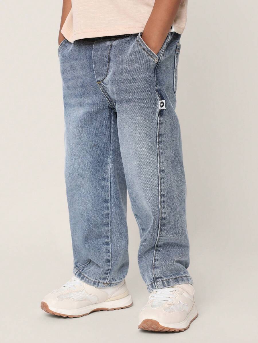 SUMWON Young Boy Pull-On Relaxed Fit Jeans Comfortable Elastic Waist Denim Jeans For School Play Weekend Casual Daily Wear All Season Bottoms Chic For Autumn/Winter Vacation - Blue - View 1