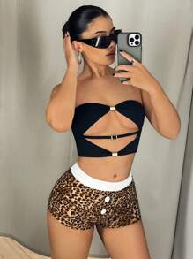 Sweetina Women Leopard Print Contrast Color Casual Shorts, Simple & Fashionable For Everyday Wear