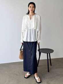 FRIFUL Women's Layered Puff Sleeve Loose Shirt,Ruffle Long Sleeve Top - Beige - View 3