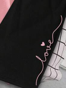 SHEIN Set da 2 pezzi per ragazze adolescenti: top a maniche corte, collo tondo, casual con scritta "LOVE" a mano e motivo a cuore, adatto per l'estate