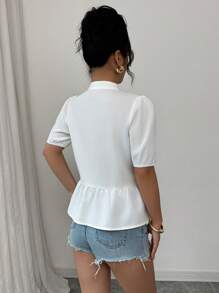 SHEIN Clasi New Summer Lace Patchwork Hollow Bow Short Sleeve Shirt - White - View 2