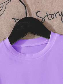 SHEIN Explorewe Young Girl Cartoon Graphic Tee - Purple - View 6