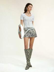 Aveloria Women's Minimalist Fresh Distinct Square Neck Design White Lace Knit Short Sleeve Blouse, Spring/Summer - White - View 6