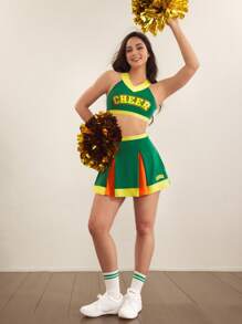 SHEIN Sports Conjunto deportivo de animadora de dos colores contrastantes, adecuado para el campus - Multicolor - Ver 1