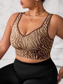SHEIN Rhythm Era Plus Size Women's Striped Zebra Pattern Shaping Bra - Coffee Brown - View 4
