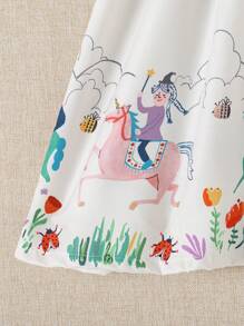 SHEIN 1 Stück Mädchen süßes Märchen Design Einhorn, Frosch, Pferd, Marienkäfer, Blumen Muster Farbblock Gürtel Taille Kreuzgurt Hals Mädchen Kleid