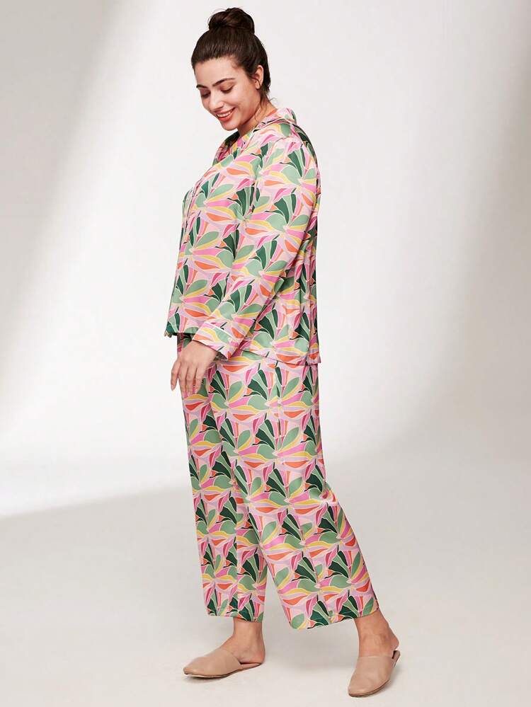 Conjunto de pijama largo de satén con estampado floral para mujer talla grande, conjunto de lencería con pantalones con bolsillos, ropa interior nupcial, pijamas de otoño e invierno