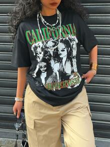 SHEIN Leap Crew Teen Girl Graphic Print T-Shirt & Cargo Shorts 2 Pieces Set, Casual, Loose Fit, Versatile, Round Neck Short Sleeve Tee, Suitable For Various Sports, Back To School, College Style - Khaki - View 4