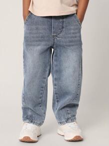 SUMWON Young Boy Pull-On Relaxed Fit Jeans Comfortable Elastic Waist Denim Jeans For School Play Weekend Casual Daily Wear All Season Bottoms Chic For Autumn/Winter Vacation - Blue - View 3