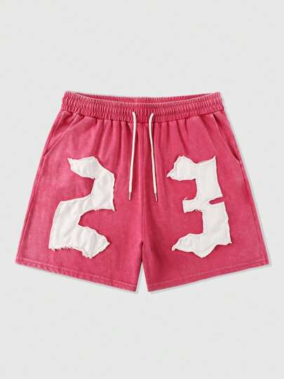 Prep Shorts pour hommes avec patchs numérotés de taille 23 brodés, effet usé et délavé