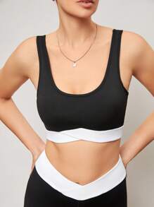 Activina Activina Women's Contrast Color Patchwork Tank Top And Leggings Sports Suit