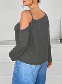 SHEIN Essnce Plus Size Women's Loose T-Shirts, Long-Sleeved Tops, Off-The-Shoulder T-Shirts, Women Dresses Tops,Women T Shirt Summer Women Tops Basic Long Sleeve Top,Long Sleeve Top Sexy Women Tops - Grey - View 2