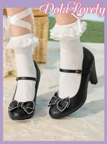 Dola Lovely 女士黑白玛丽珍高跟鞋，经典复古与洛丽塔风格蕾丝图案 - 黑色 - 查看 9
