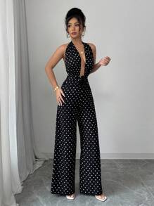 Calvaya Women's Simple Tie-Back Spaghetti Strap Slim Fit Casual Jumpsuit