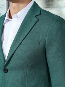 Manfinity Mode 男士前扣开襟长袖纯色领休闲西装夹克 - 綠色 - 查看 1