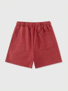 ROMWE MEN Street Life Men's Sporty Distressed Letter Print Drawstring Waist Shorts - Pink - View 2