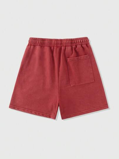 Prep Men's Sporty Distressed Letter Print Drawstring Waist Shorts