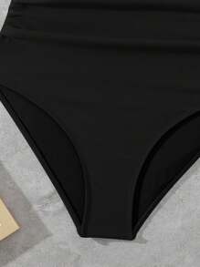 Swim Lushoire 1 件女式纯色吊带背心，V 领，修身款，休闲时尚，适合夏季日常穿着 - 黑色 - 查看 4