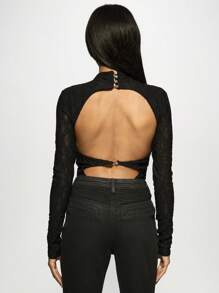 MISSGUIDED Elegant Lace Long Sleeve Bodysuit High Neck Evening Party Date Night Form-Fitting Dance Ballet Leotard With Mesh Details