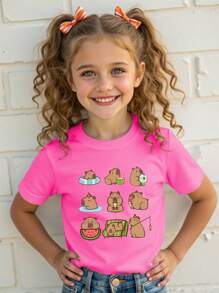 SHEIN Young Girl Cartoon Graphic Tee - Hot Pink - View 1