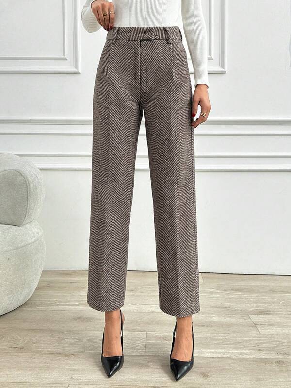 Women Solid Color High Waist Carrot Pants