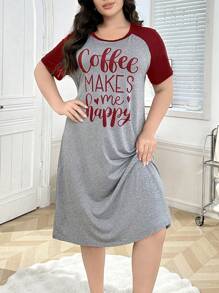 SHEIN Plus Size Casual Inglês Carta Impressão Contraste Cor Manga Raglan Camisola Curta - Cinza claro - Ver 4