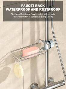 Rustproof Bathroom Shower Soap Dish Rack, Wall Mounted Storage Shelf For Faucet, Bath Sponge Shampoo Soap Organizer Holder For Bathroom And Kitchen - Multicolor - View 5