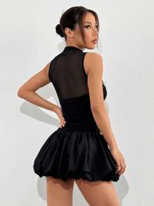 SHEIN EZwear Summer Mesh Panel  Hem Mini Dress Graduaion Dress - Black - View 2