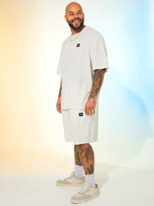 EASEVO Große Größen Herren Lässiges Lose Gedrucktes Gestricktes Kurzarm T-Shirt und Shorts Set