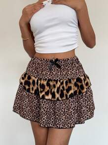 SHEIN Unity Rok Mini Patchwork Motif Leopard Seksi, Kasual & Modis untuk Pemakaian Sehari-hari - MultiWarna - View 4