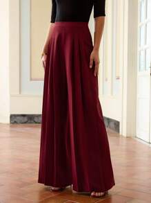 ZEYLAH 酒红色女士阔腿裤，简约时尚，日常休闲 - 酒紅色 - 查看 4