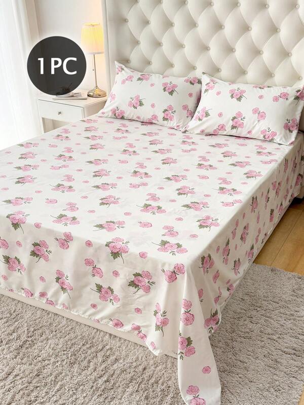 1pc Flowers Pattern Flat Sheet, Lightweight & Breathable, Soft & Skin-Friendly