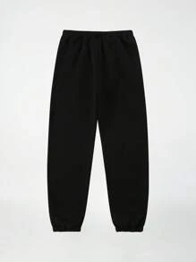 SHEIN 青少年男孩休闲简约字母印花运动裤，街头时髦复古风格慢跑裤，带有简约图形印花，适合日常穿着、户外活动、音乐节、派对和返校礼物，春夏秋冬 - 黑色 - 查看 2