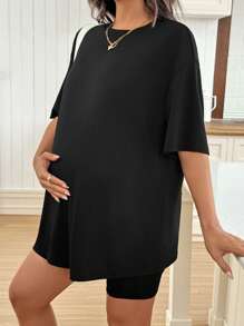 SHEIN 孕妇休闲圆领短袖蝴蝶印花 T 恤，适合日常穿着